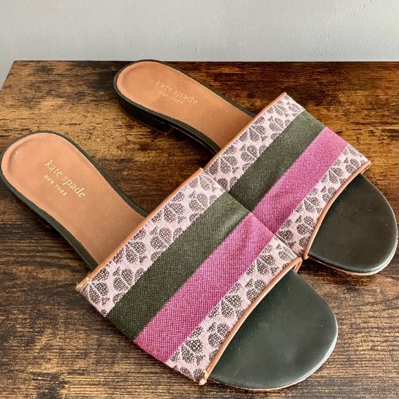 Kate Spade| New York Pink/Green Flower Jacquard Boardwalk Slide Sandals Sz 9.5 - Picture 1 of 8
